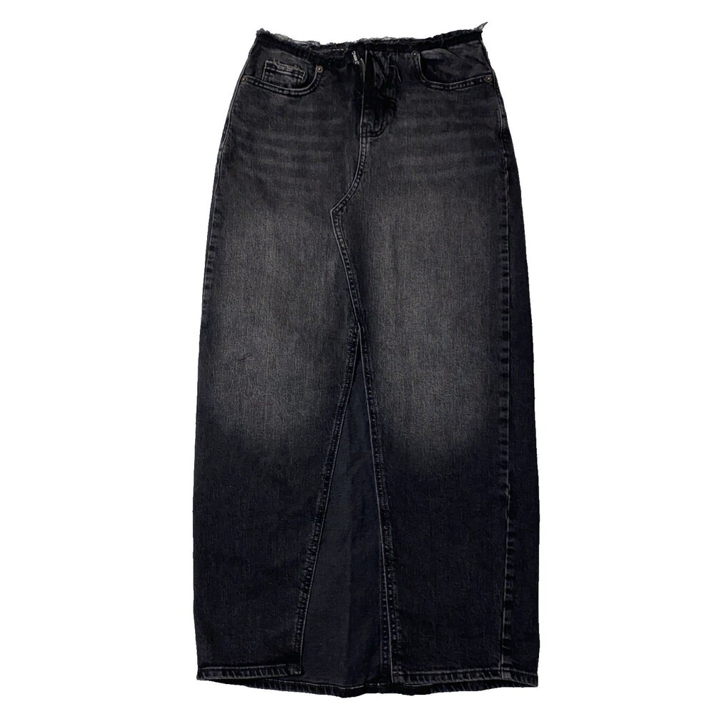 Women's Denim High Rise Cargo Midi Skirt Size 0 Black Wash Wild Fable